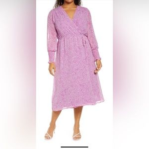 Halogen Purple/Pink Floral Wrap Front Long Sleeve Mini Dress